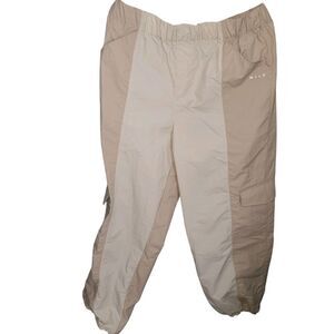 WILO Colorblock‎ Beige Tan Nylon Drawstring Waist Cargo Pants